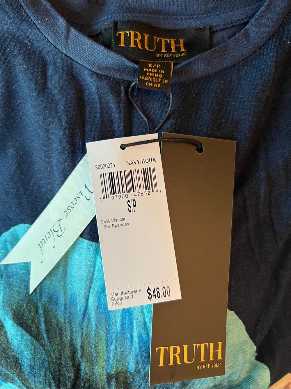 Truth by Republic Short-Sleeve Tee with Teal Floral Print - Picture 6 of 8